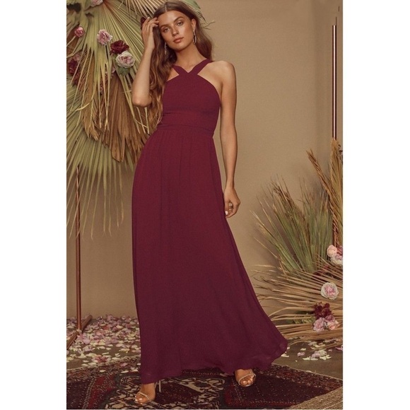LULU’S Air of Romance Maxi Dress Burgundy Size Medium Chiffon NWT - Picture 1 of 15